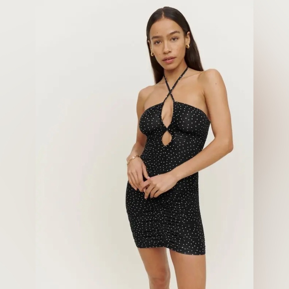 NWT Reformation Dixon Knit Mini Dress Selene Halter Keyhole, Size L